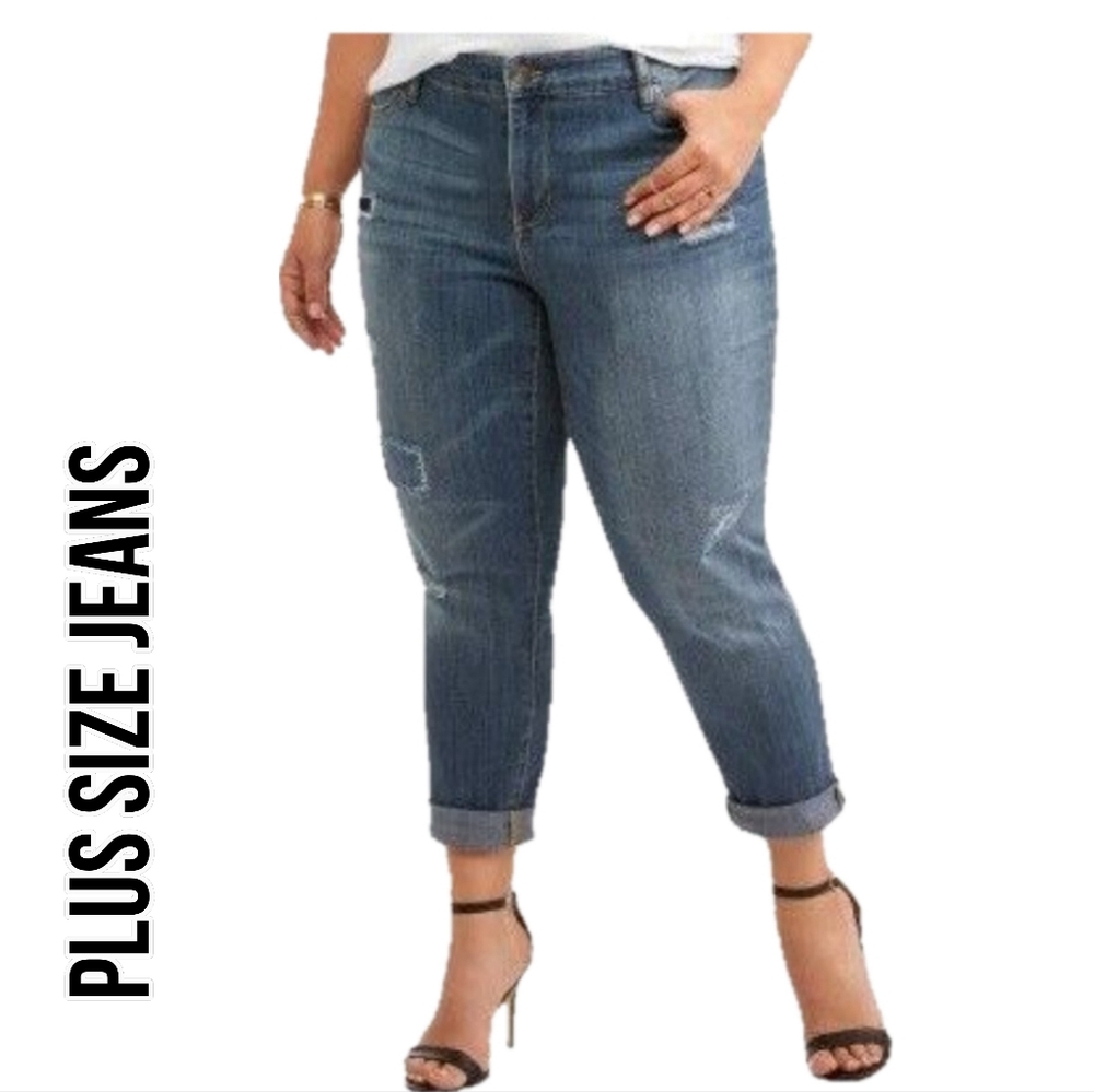 Plus Size Boyfriend/Girlfriend Jeans Blue Plus Size 26W
